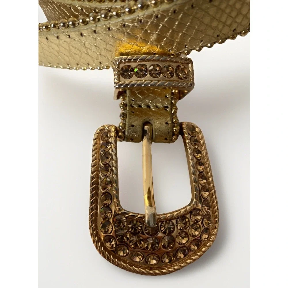 Cache GOLD tone Women's Size Large‎ Leather Belt With rhinestones Embellishment